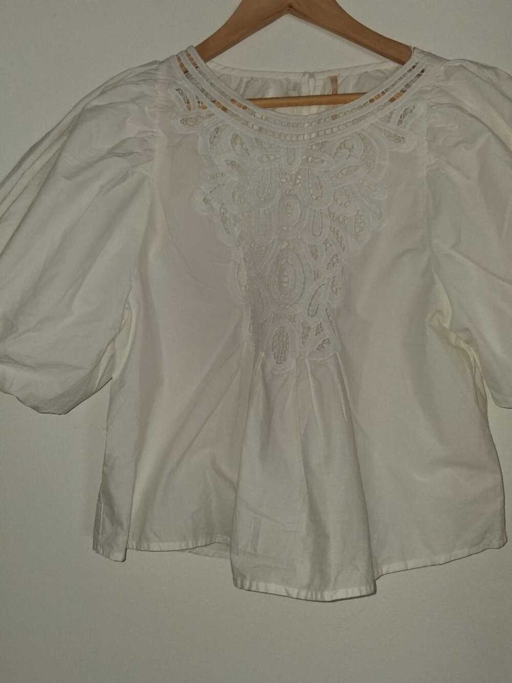 Boho White Cutout Eyelet Puff Sleeve Blouse | Size SP